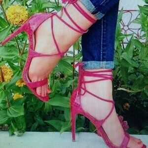 Steve Madden Sandals Strappy High Heel Hot Pink Snake President Women’s 6.5